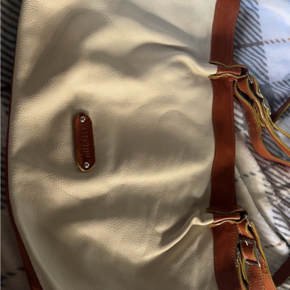 Valentina Cream and Brown Shoulder Bag